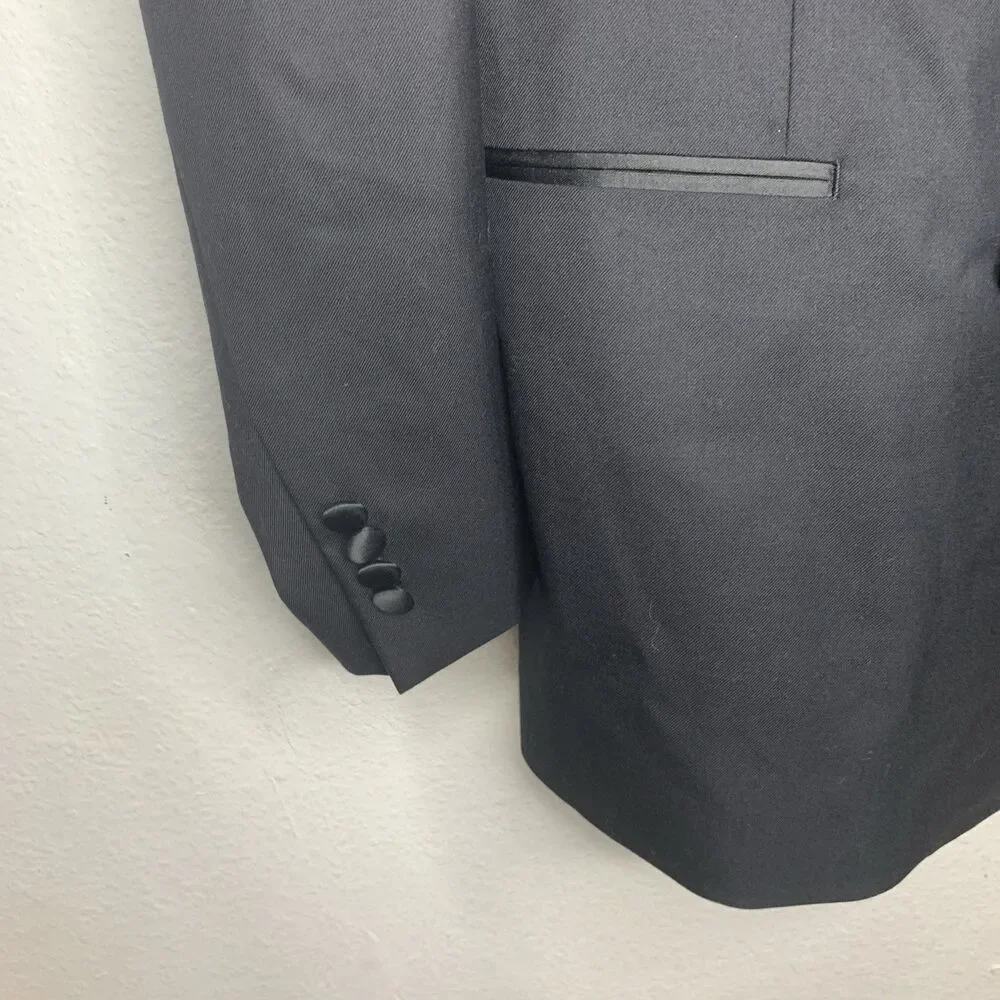 Indochino Black Wool Cashmere Tuxedo Blazer Skull Lined Goth 44R Custom Fit NWT